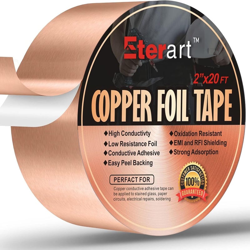 ETERART Copper Foil Tape with Conductive Adhesive for Guitar,EMI Shielding,Electrical Repairs-Enhance Stability and Performance of Electronic Devices,2inch X 20 FT - Image 1